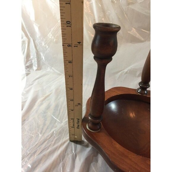 Wooden 3 Taper Candlestick Candle Holder Handmade Octagon Base Round Bowl Center - Picture 4 of 12